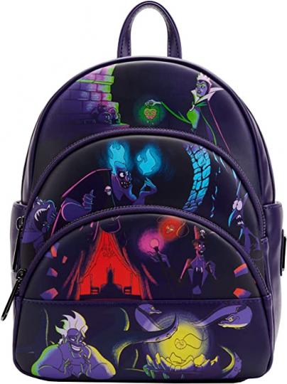 Loungefly Disney Villians Mini-Rucksack mit drei Taschen, leuchtet im Dunkeln, multi, Small 