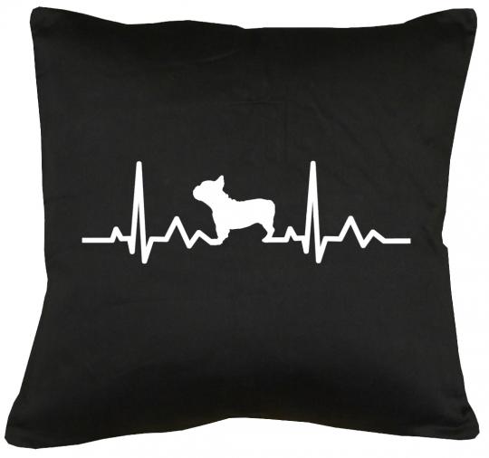 Herzschlag Französische Bulldogge Kissen mit Füllung 40x40cm 